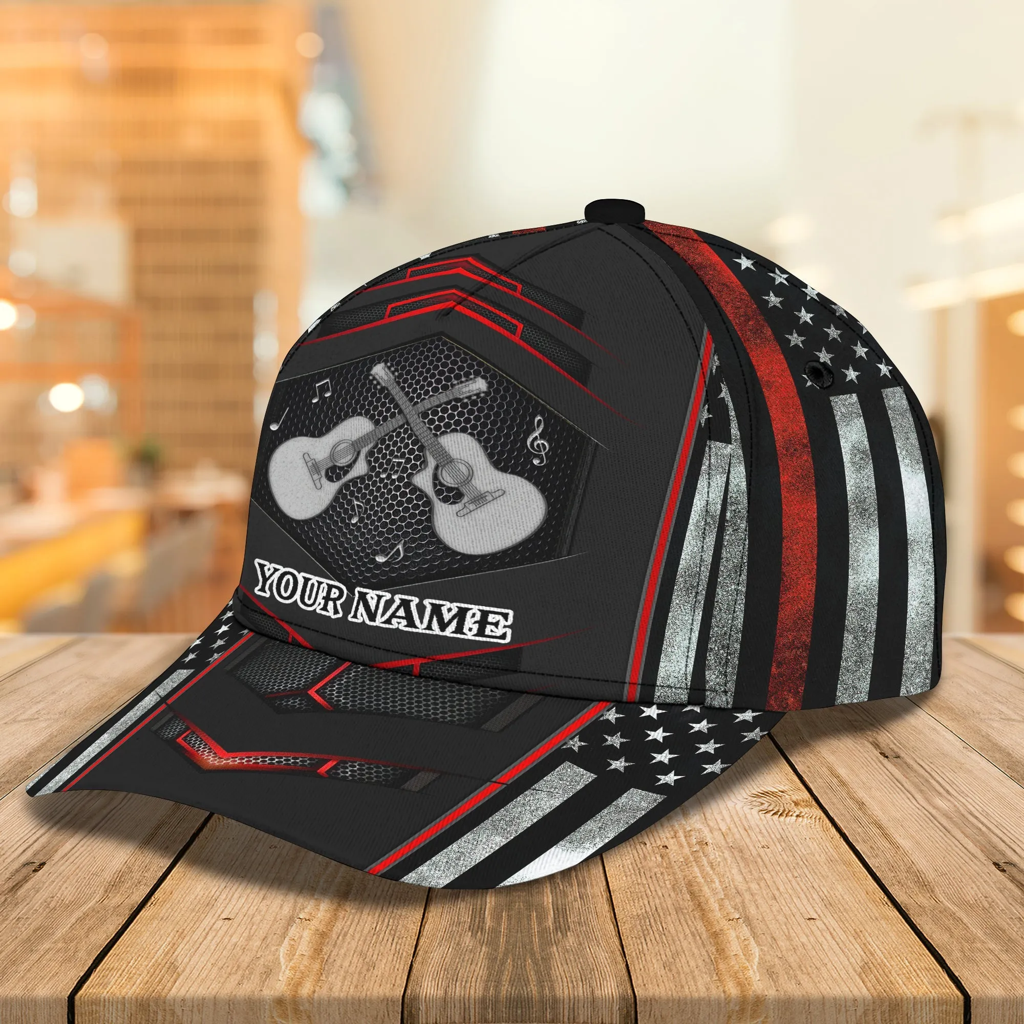3D Classic Cap America Guitar Personalized Name Cap Namashops