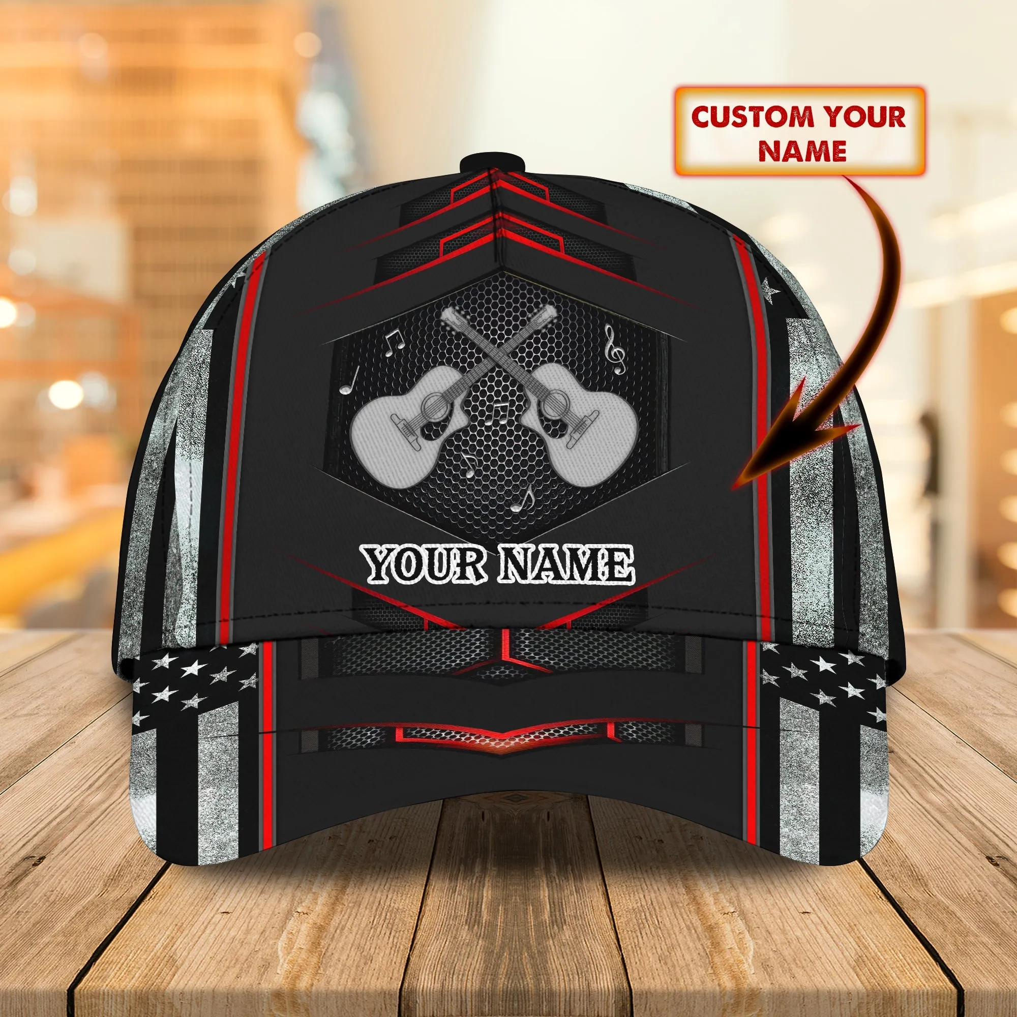 3D Classic Cap America Guitar Personalized Name Cap Namashops