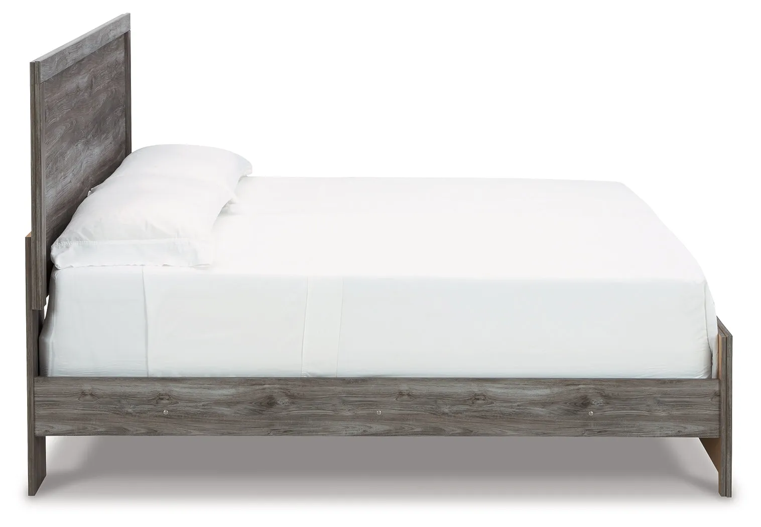 Bronyan King Panel Bed with Mirrored Dresser and Chest in Dark Gray