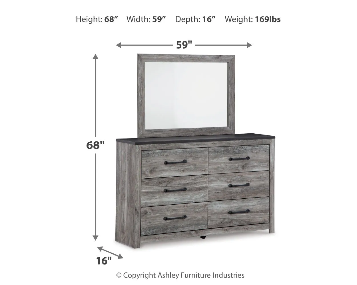 Bronyan King Panel Bed with Mirrored Dresser and Chest in Dark Gray