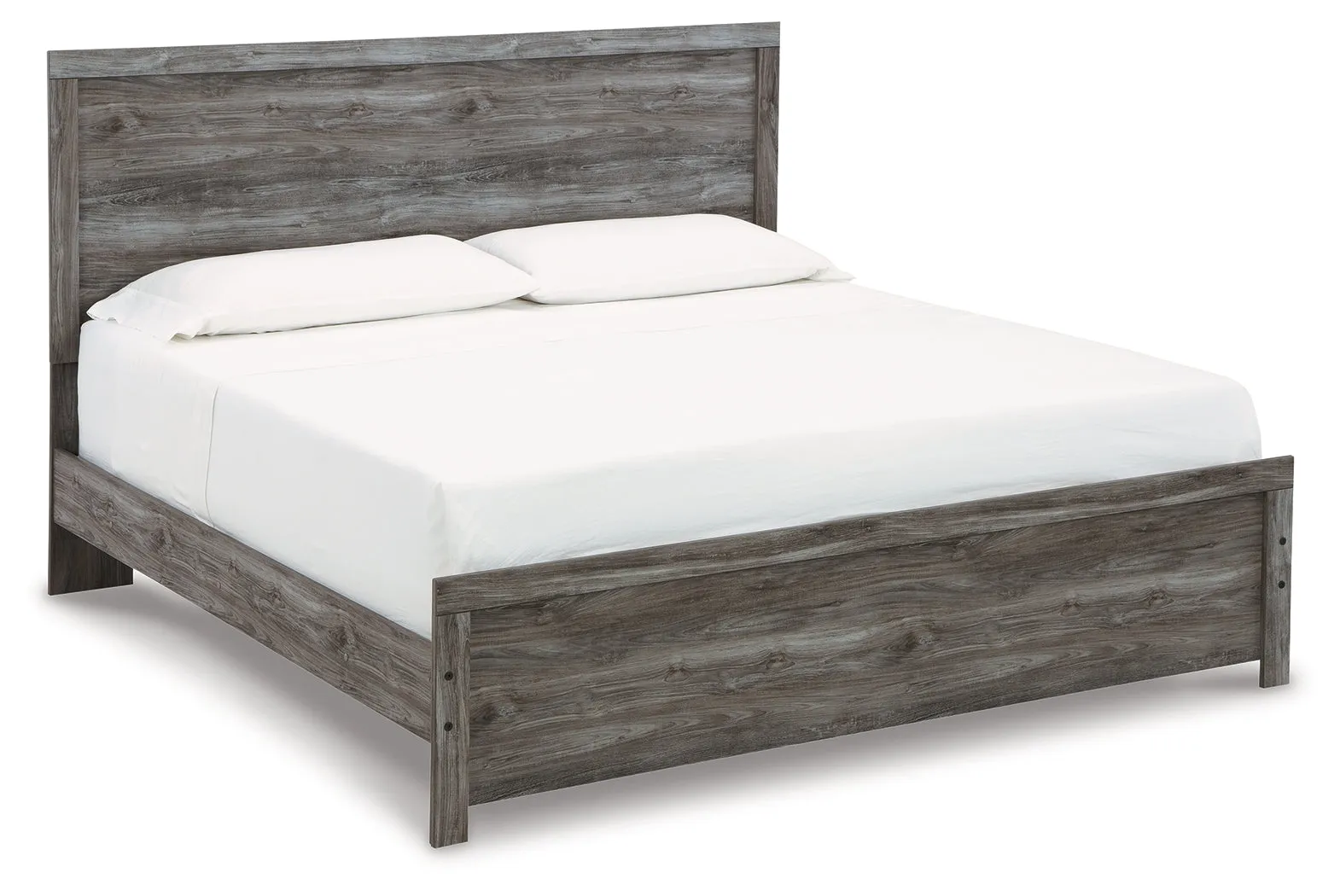Bronyan King Panel Bed with Mirrored Dresser and Chest in Dark Gray