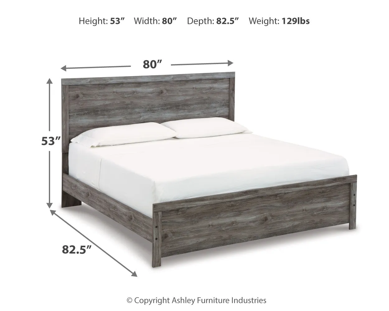 Bronyan King Panel Bed with Mirrored Dresser and Chest in Dark Gray