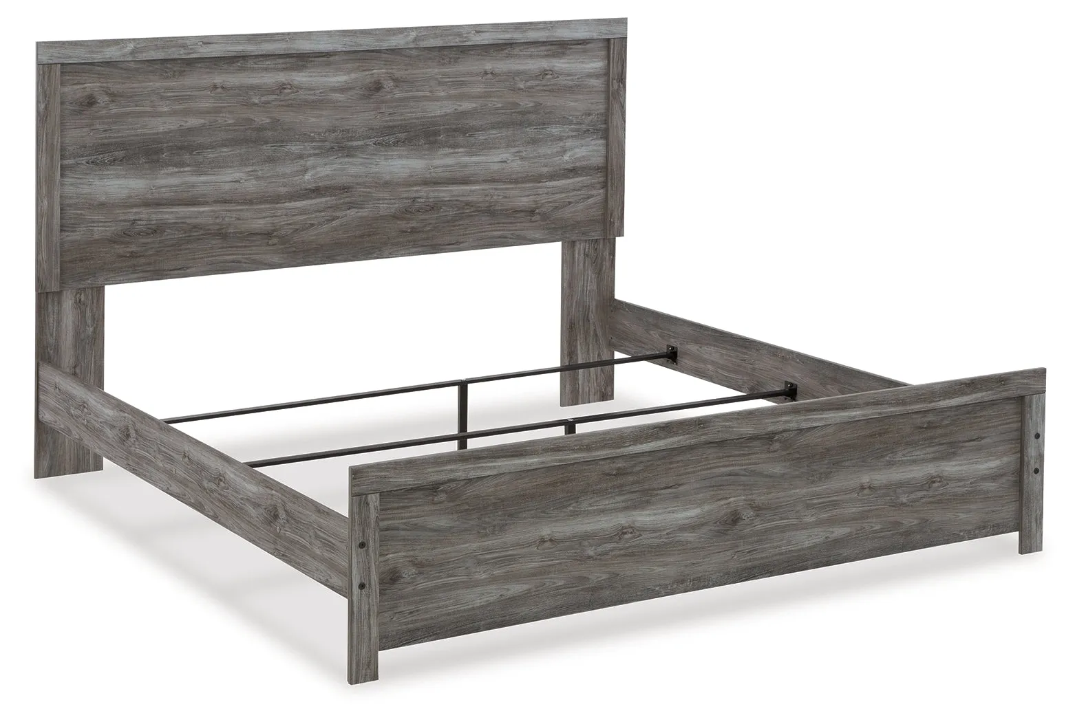 Bronyan King Panel Bed with Mirrored Dresser and Chest in Dark Gray