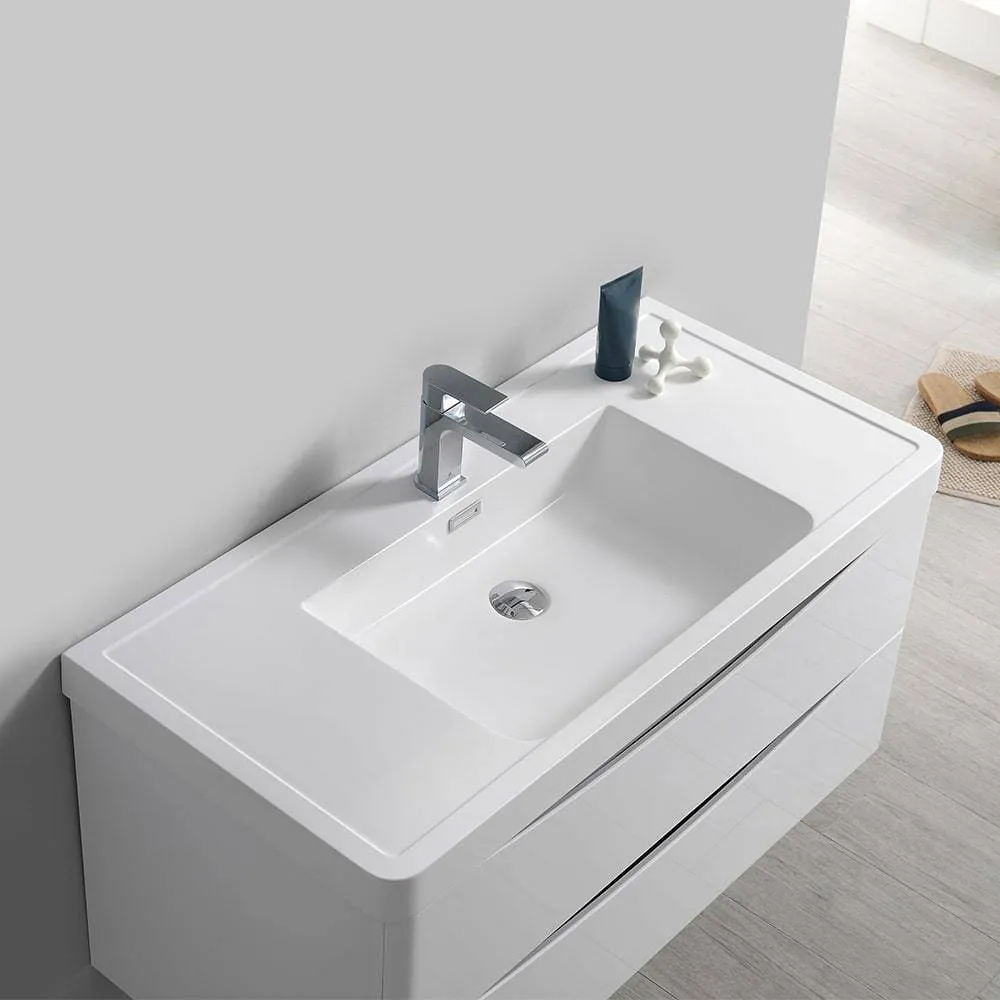Fresca FVN9040WH Tuscany 40" Glossy White Wall Hung Modern Bathroom Vanity with Medicine Cabinet