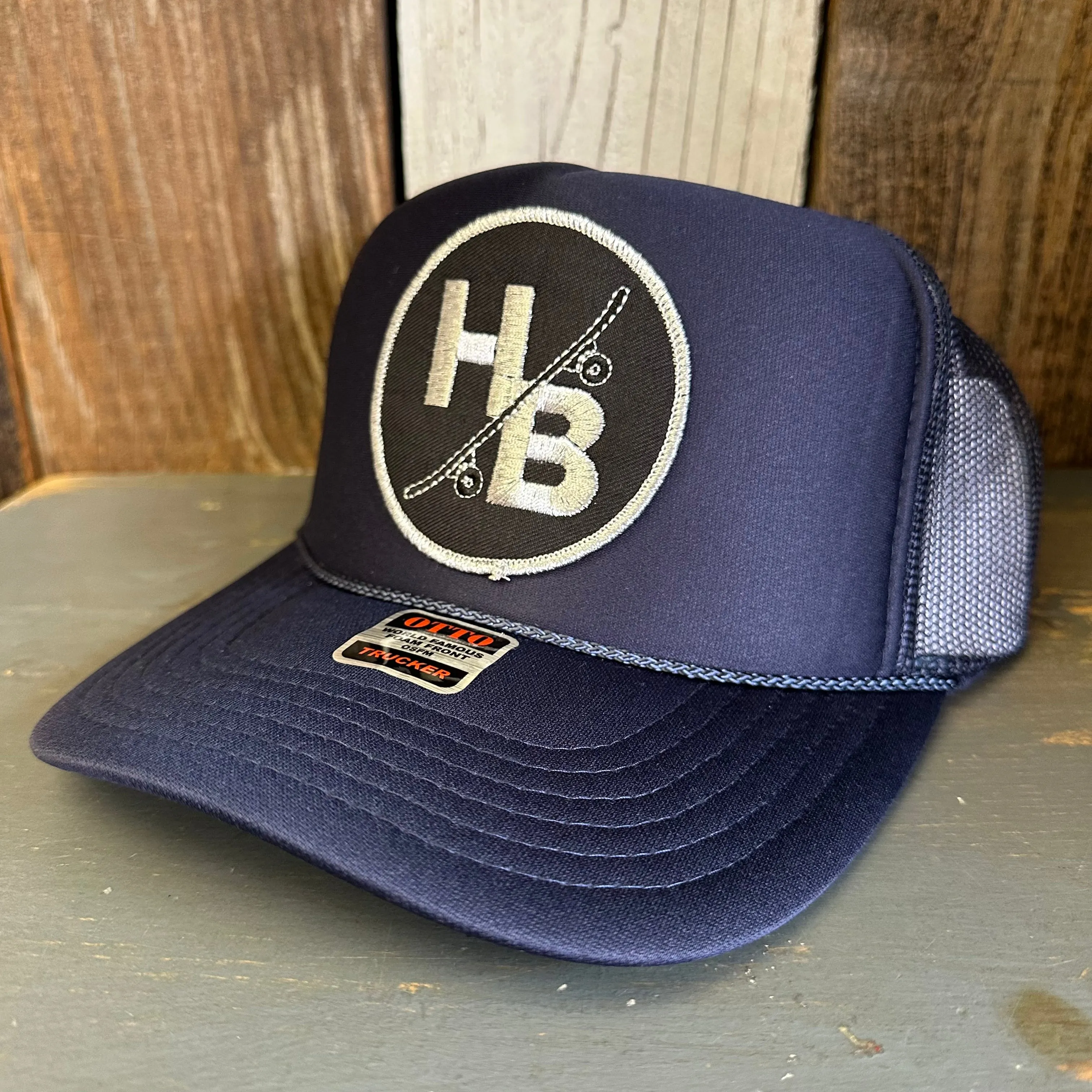 Hermosa Beach SKATEBOARDING WAS NEVER A CRIME High Crown Trucker Hat - Navy