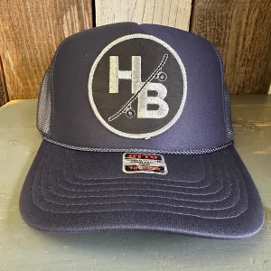 Hermosa Beach SKATEBOARDING WAS NEVER A CRIME High Crown Trucker Hat - Navy