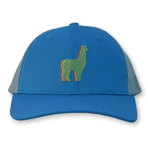 Llama Trucker Hat / Smurf Polycotton Blend with Cloud Mesh and Celery Llama