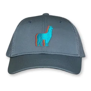 Llama Trucker Hat / Storm Polycotton Blend with Ash Mesh and Curacao Llama