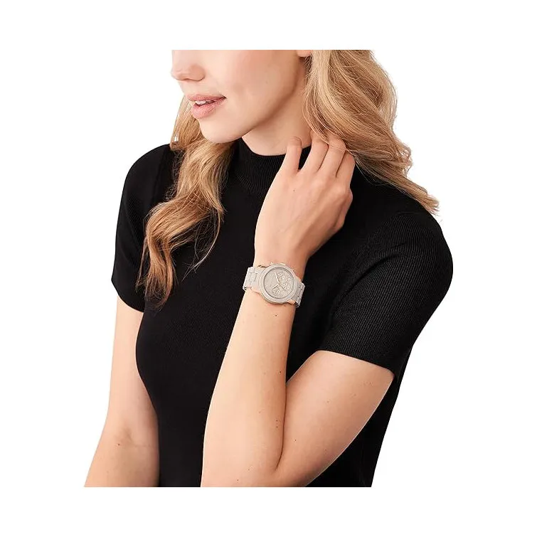 Michael Kors Runway Chronograph Women's Gray Dial Beige Stainless Steel Band Analog Quartz Watch - MK7386