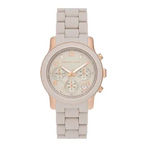 Michael Kors Runway Chronograph Women's Gray Dial Beige Stainless Steel Band Analog Quartz Watch - MK7386