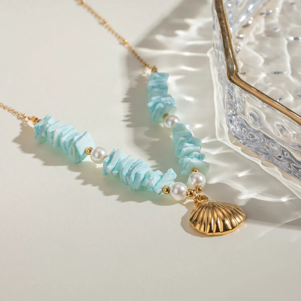 Mint Green Shell Pendant Necklace