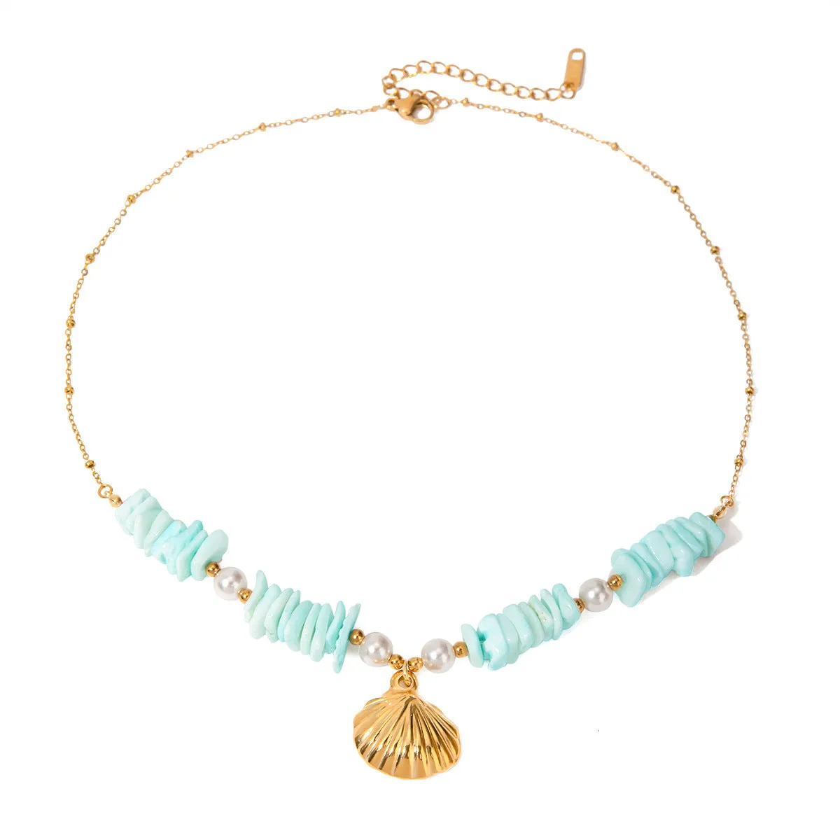Mint Green Shell Pendant Necklace