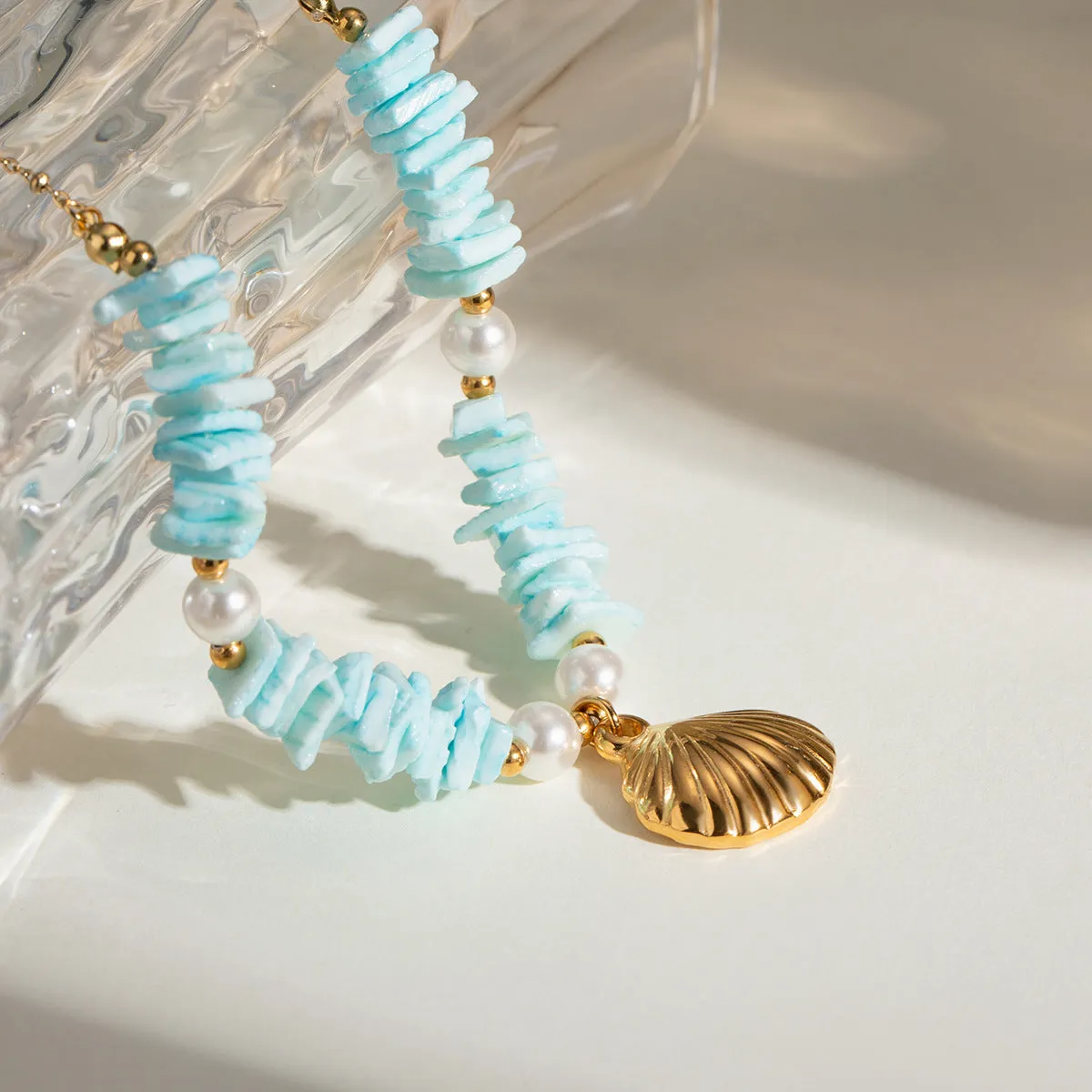 Mint Green Shell Pendant Necklace