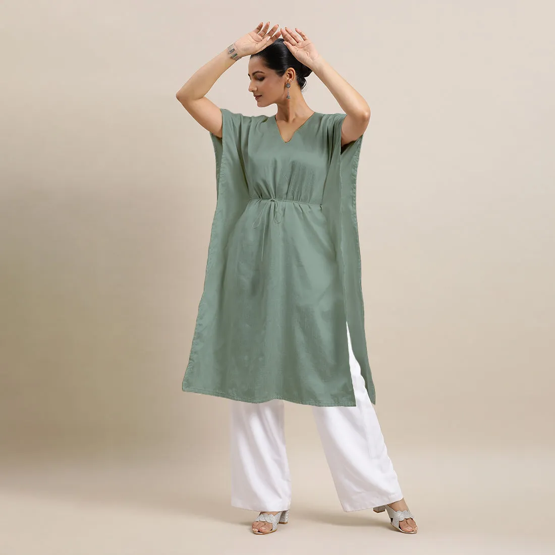 Siya x Rozaana | Kaftan Kurta in Mint Green with Thread Work | Coords or Only Kurta