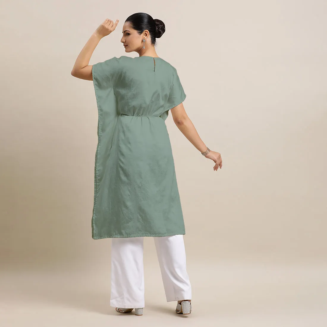 Siya x Rozaana | Kaftan Kurta in Mint Green with Thread Work | Coords or Only Kurta