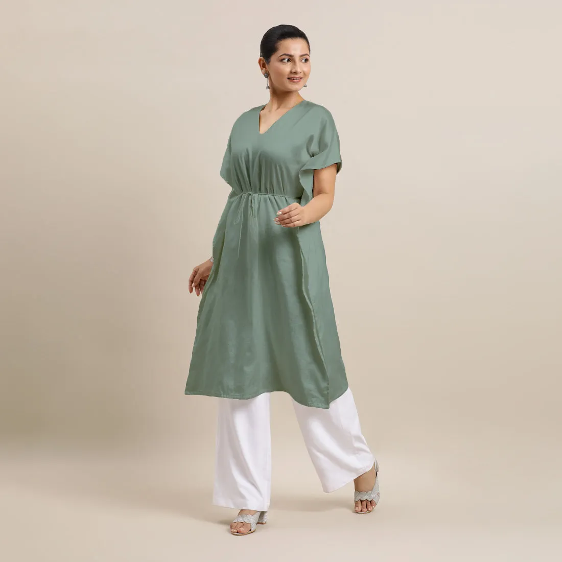 Siya x Rozaana | Kaftan Kurta in Mint Green with Thread Work | Coords or Only Kurta