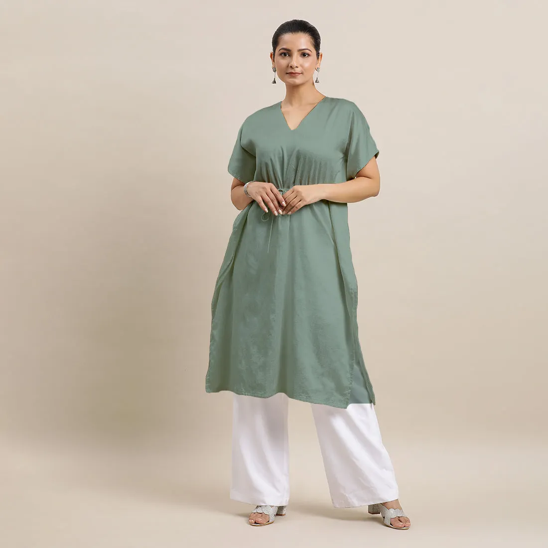 Siya x Rozaana | Kaftan Kurta in Mint Green with Thread Work | Coords or Only Kurta
