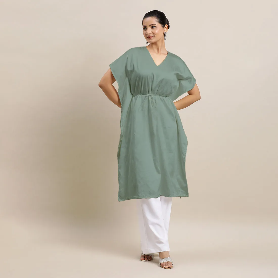 Siya x Rozaana | Kaftan Kurta in Mint Green with Thread Work | Coords or Only Kurta
