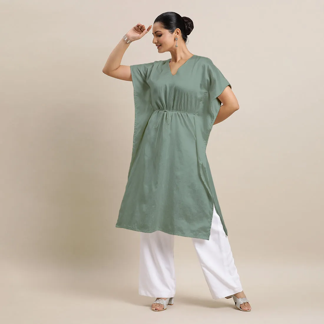 Siya x Rozaana | Kaftan Kurta in Mint Green with Thread Work | Coords or Only Kurta