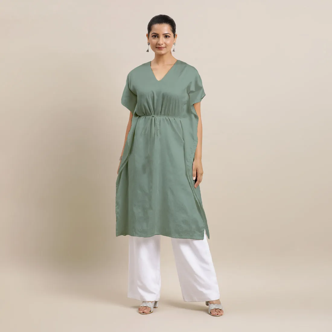 Siya x Rozaana | Kaftan Kurta in Mint Green with Thread Work | Coords or Only Kurta