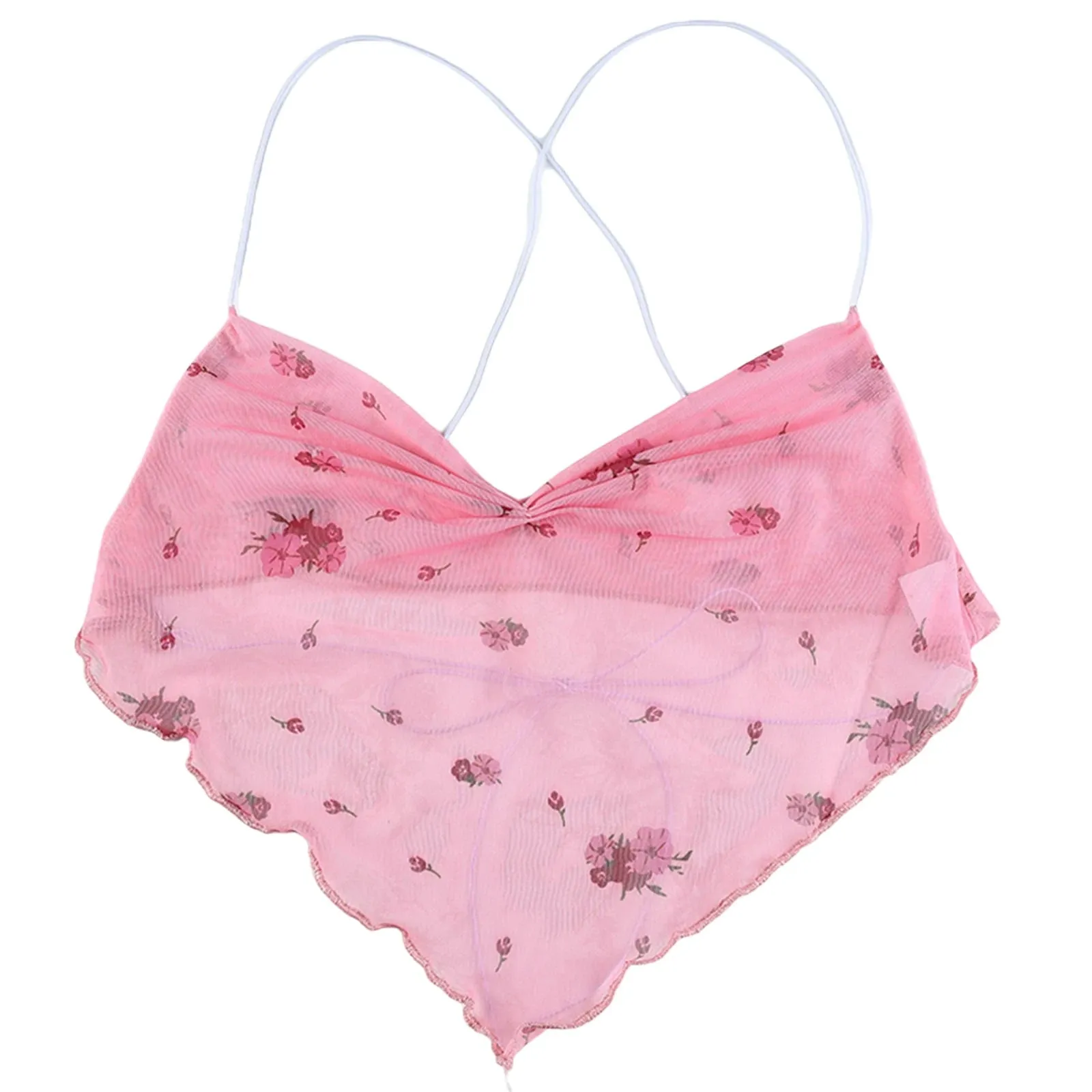 Summer Women's Sexy Sweet Floral Print Girly Style Camisole Sleeveless Backless Low Chest Short Tops for  Y2K Clothes Women